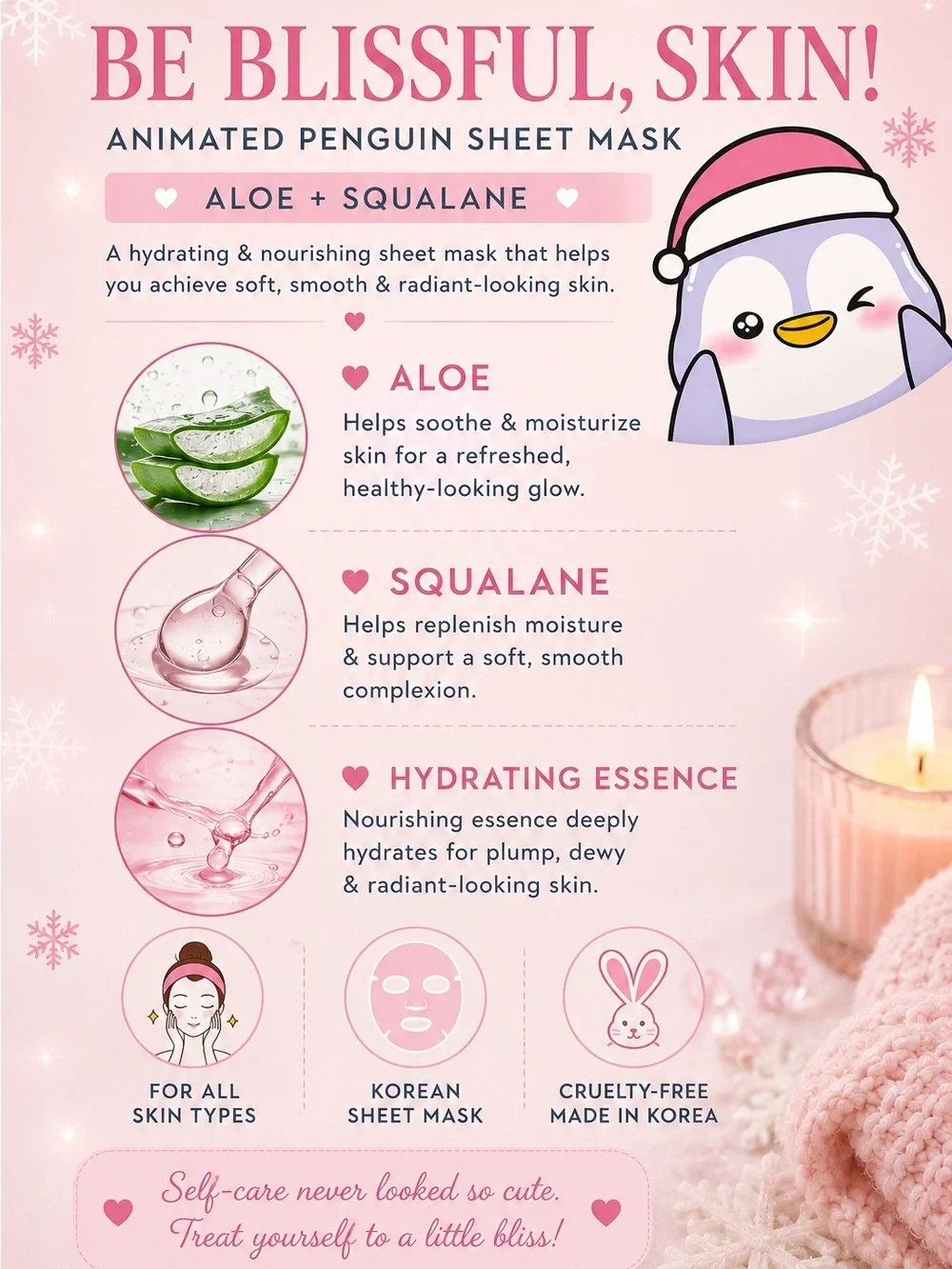 The Crème Shop Be Blissful, Skin! Penguin Sheet Mask | Aloe + Squalane